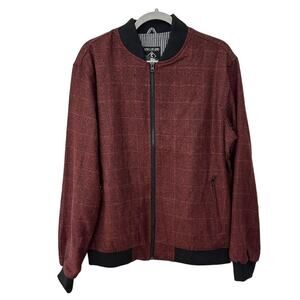Indigo Star Men's Nedium Crimson Bomber Jacket Windowpane Casual full zip